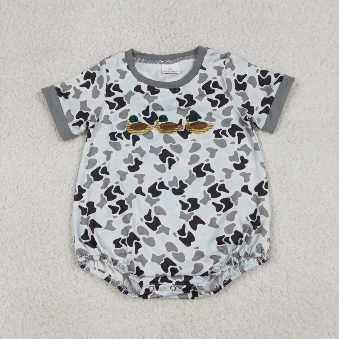 Grey Camo embroidered duck Baby Romper SR3571