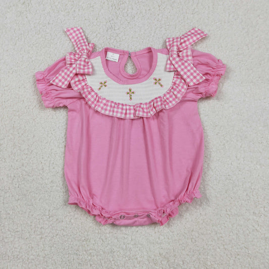 Pink Smock Cross baby romper SR3250