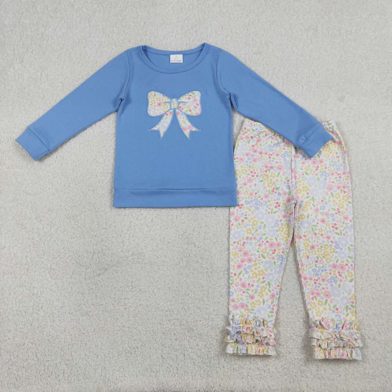 Blue embroidered bow Long sleeve Girls Set