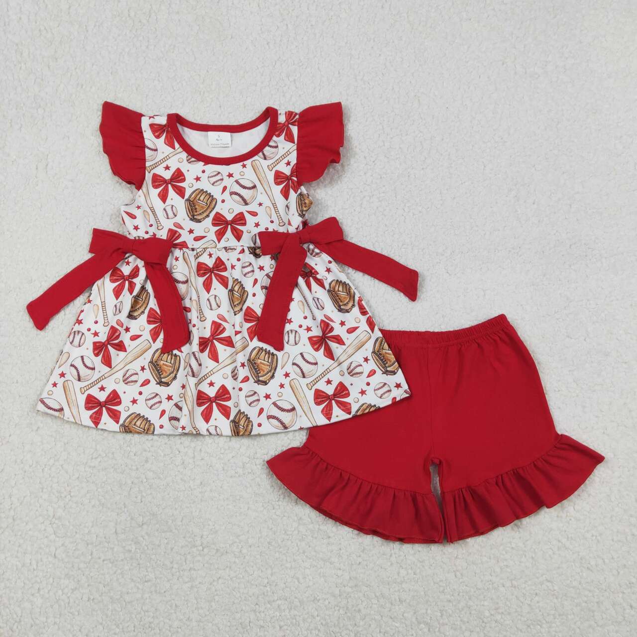 Red baseball bow Girls Set GSSO3058