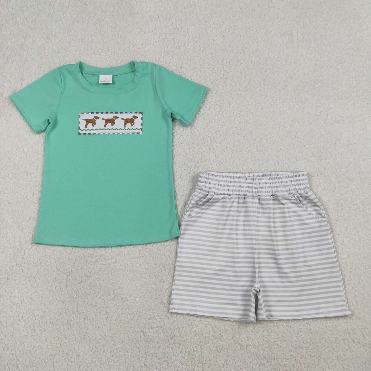 Summer embroidered dog short-sleeved Boy Set BSSO1688