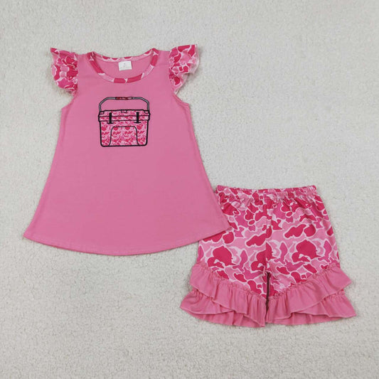 Summer Hot Pink Camo embroidered Girls Set GSSO3002