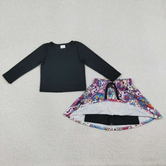 Black Cartoon girls skort set GLD1425