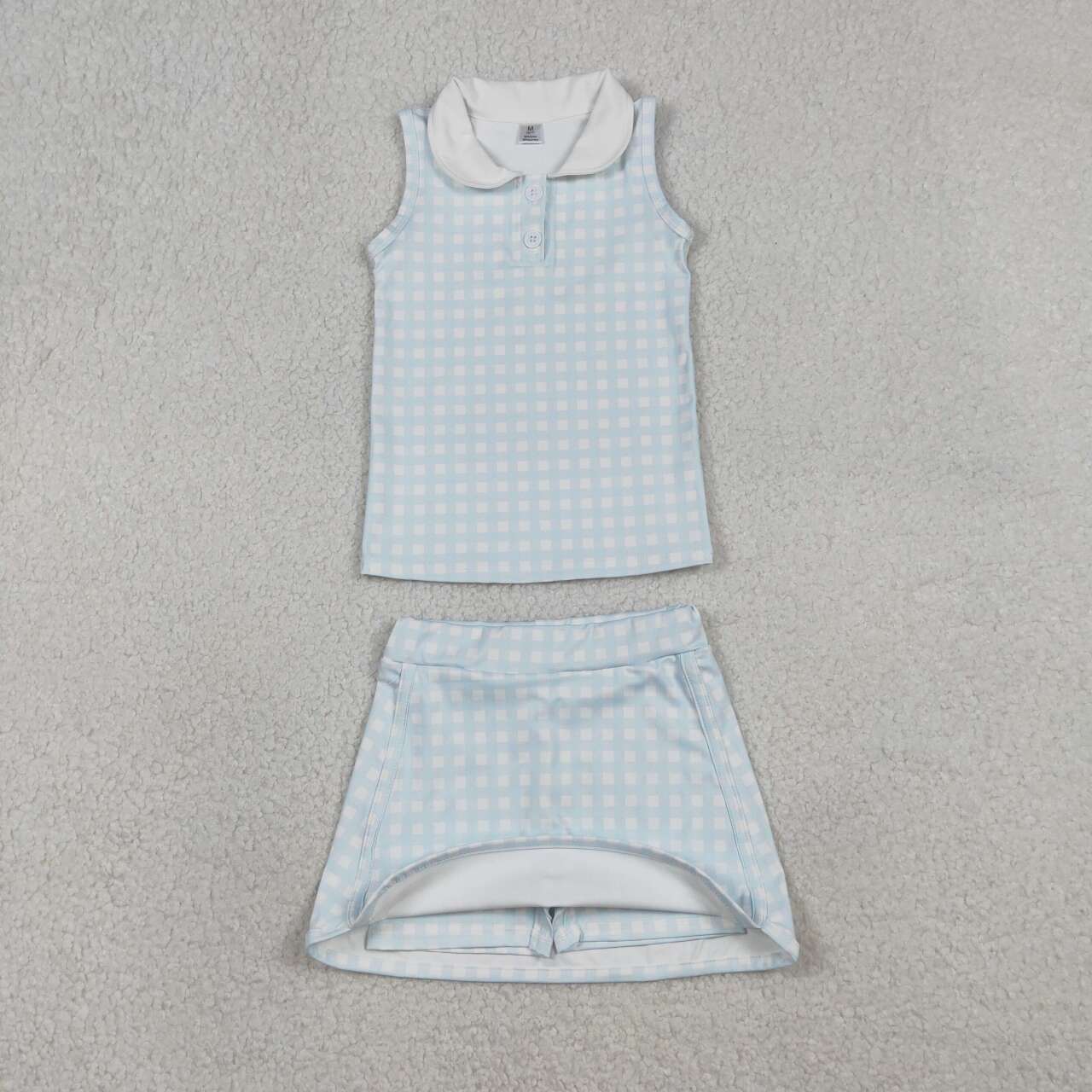 Plaid sleeveless yoga sports Short Girls Set GSD3375