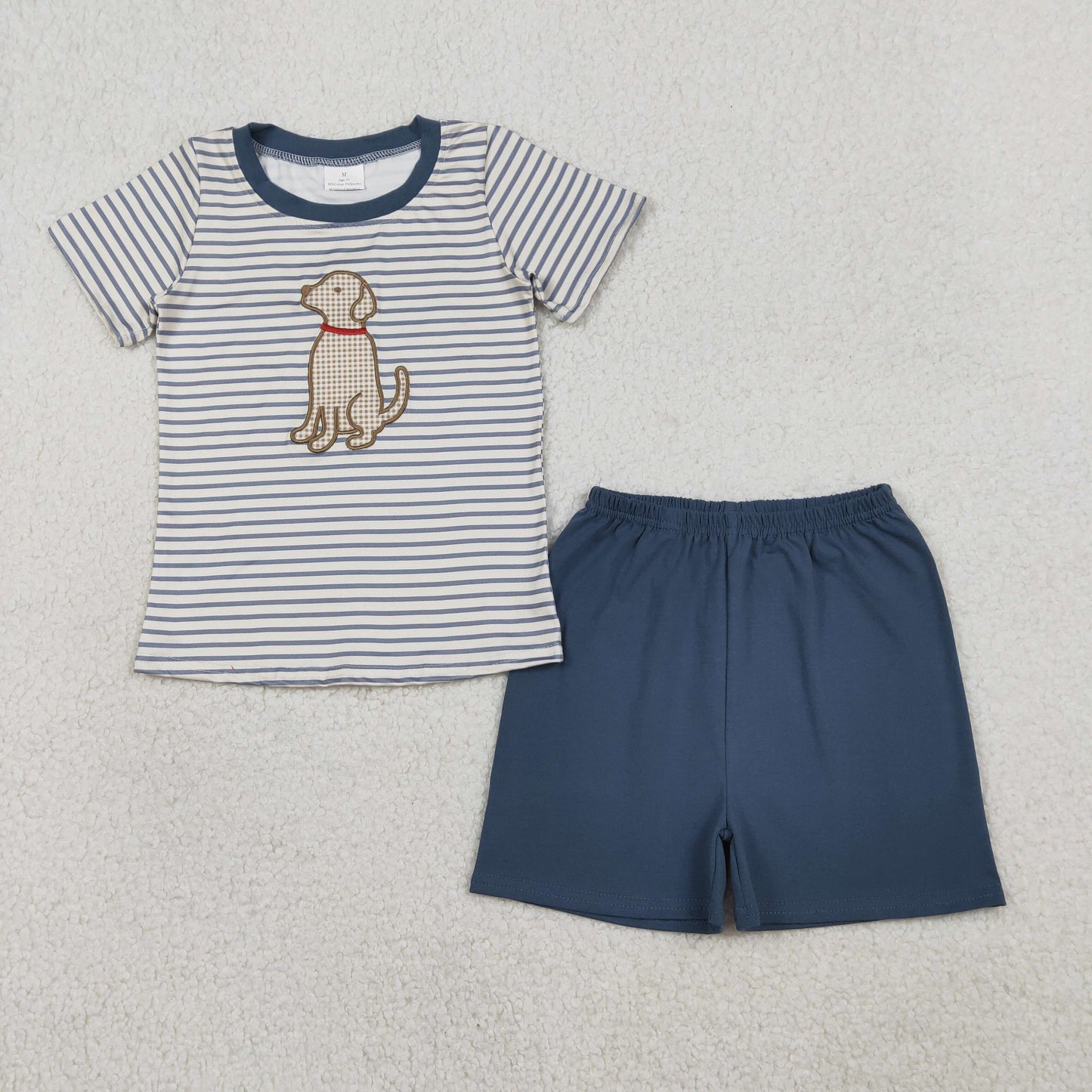 Summer embroidered dog Stripe Boy Set BSS01745