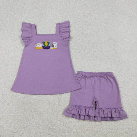 Mardi Gras embroidered Girls Set GSSO2828