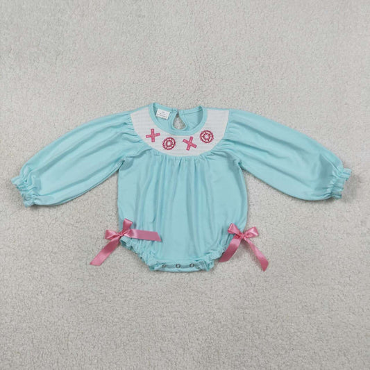 Valentine's Day embroidery Blue Baby Romper LR2982