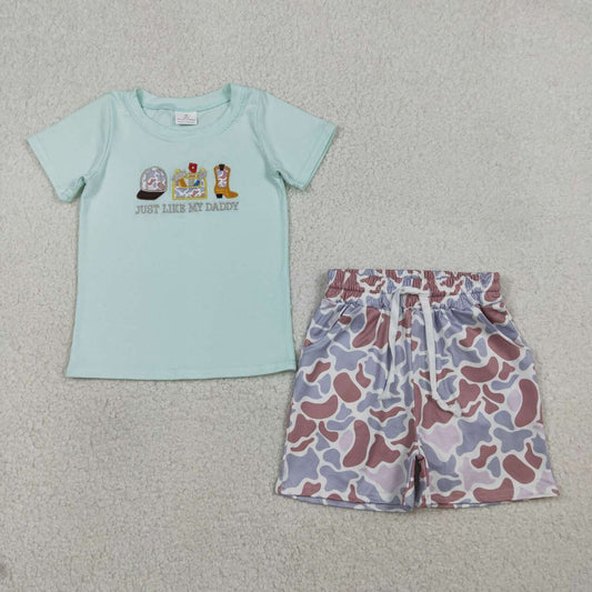 Boy's embroidery just like my Daddy short-sleeved Boy Set BSSO1710