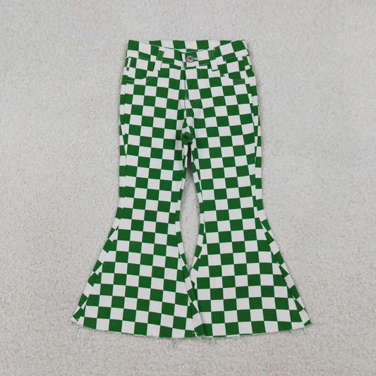 Green Plaid Girls Jeans P0841