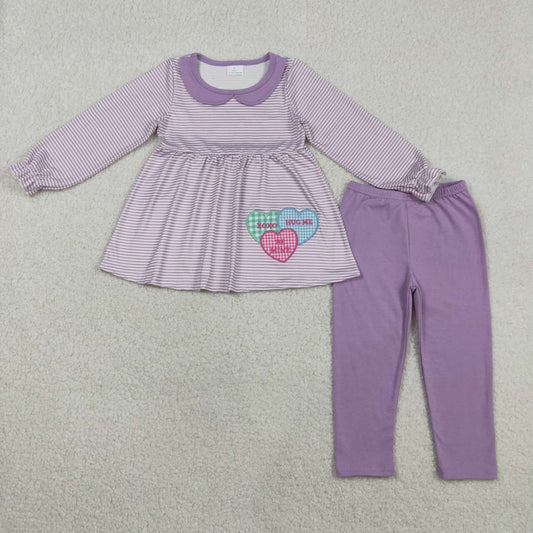 Valentine's Day purple embroidered heart Girls set GLP3262