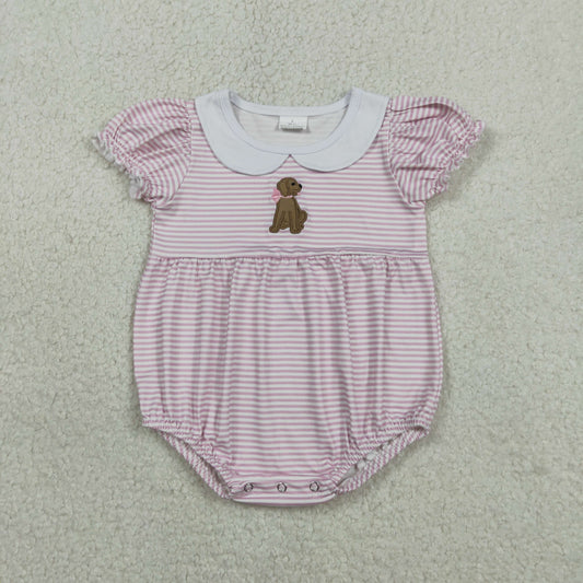 Pink striped embroidered dog Baby Romper SR3476