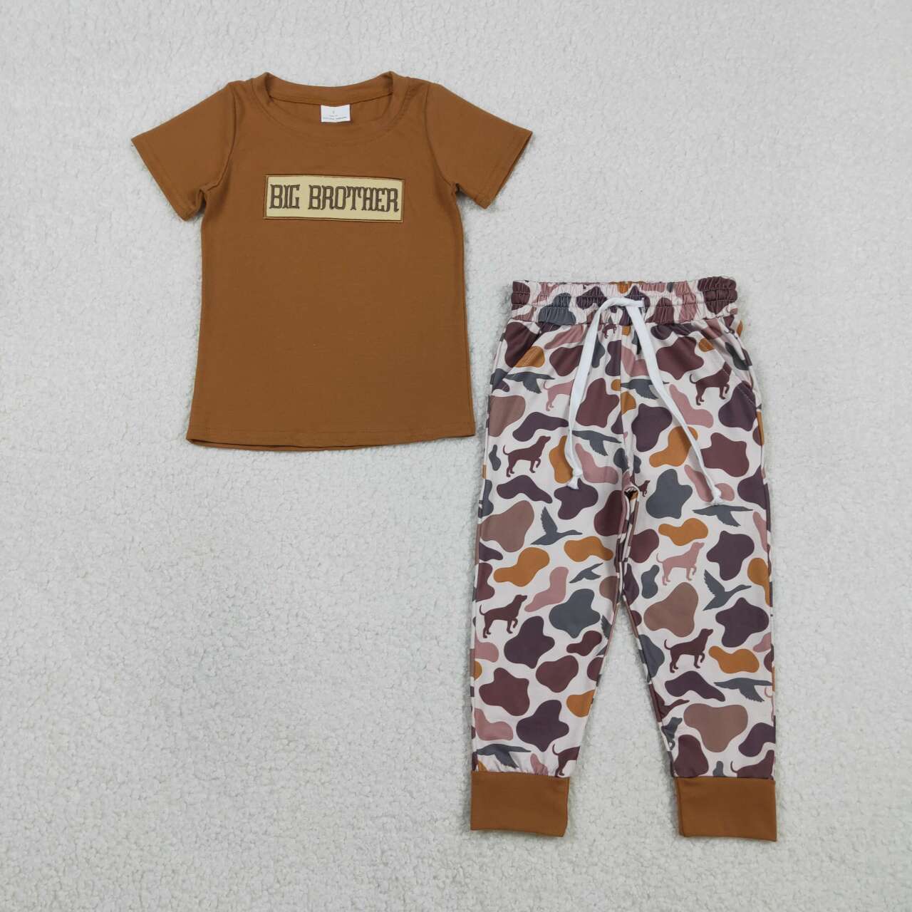 Toddler Embroidery Camo Big Brother Dog Long sleeve boy set BSPO0665