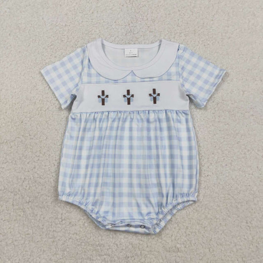Easter Plaid cross embroidery Baby Romper SR3757