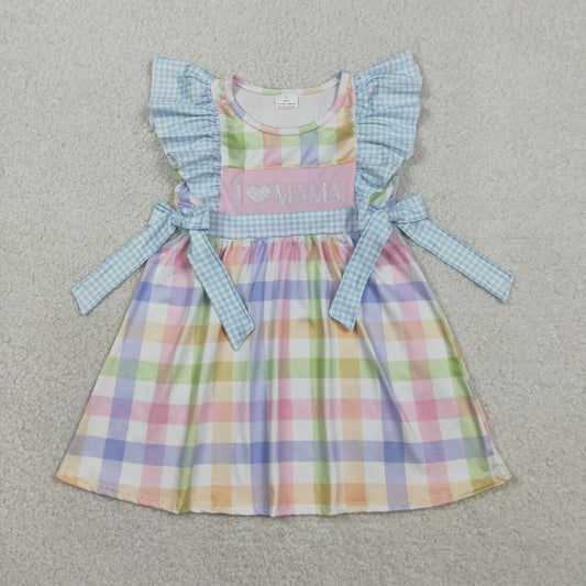 Plaid I love mom embroidery Girls dress GSD2940