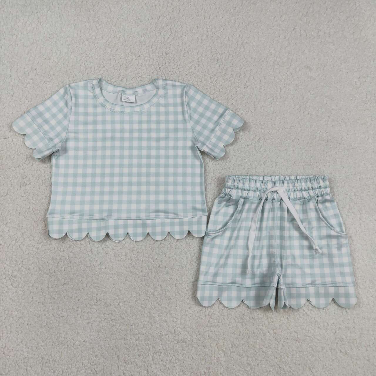 Blue leopard Scalloped Short Sleeve Girls Set GSSO3184