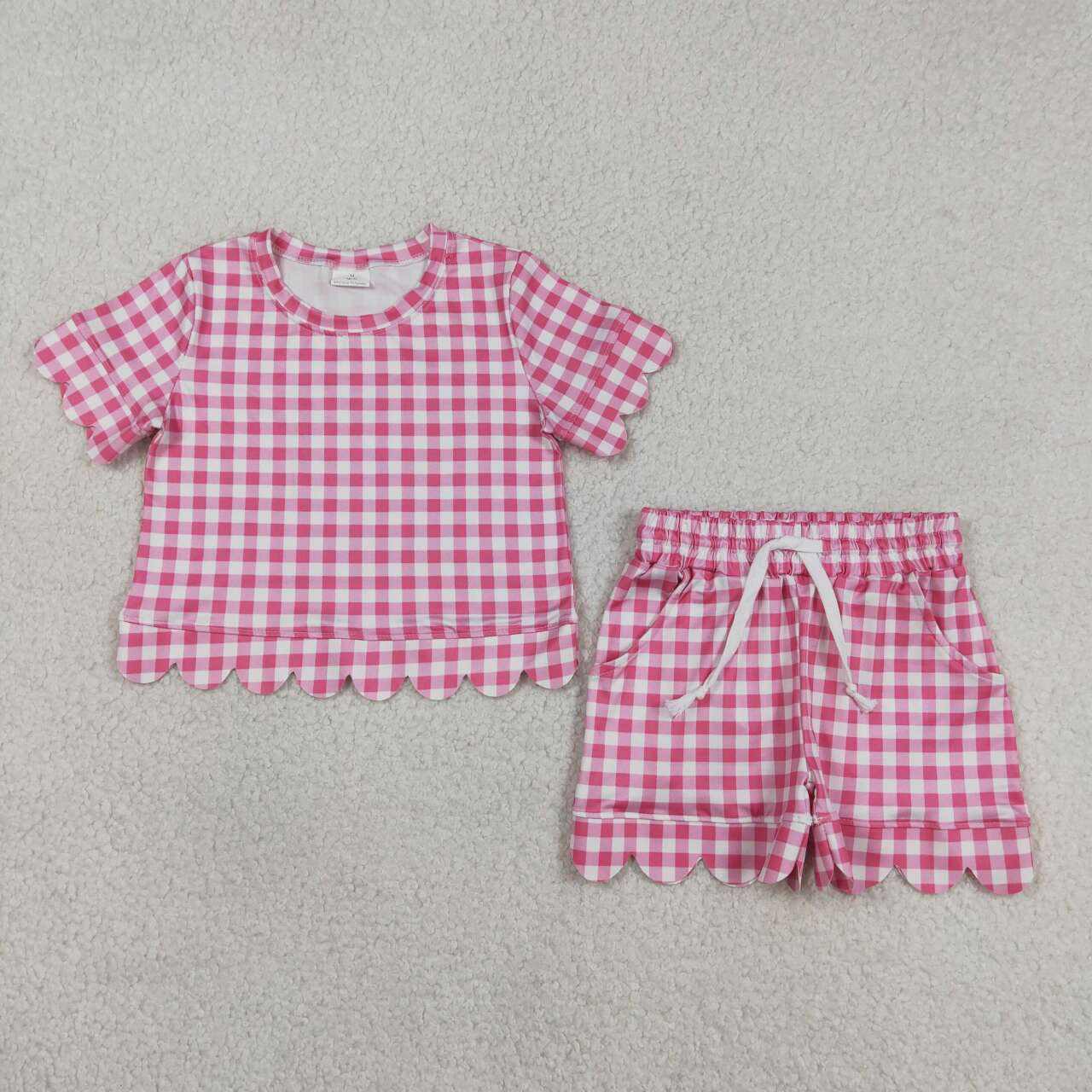Pink leopard Scalloped Short Sleeve Girls Set GSSO3186