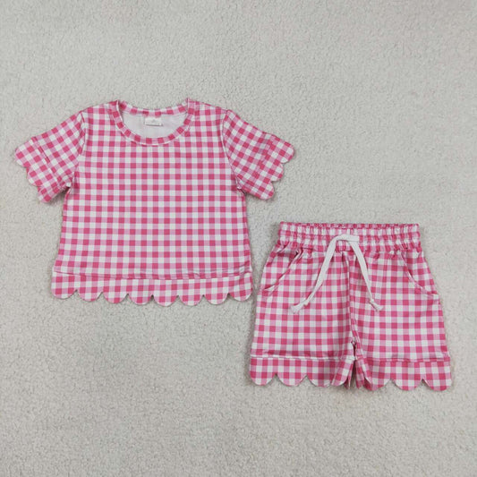 Pink leopard Scalloped Short Sleeve Girls Set GSSO3186