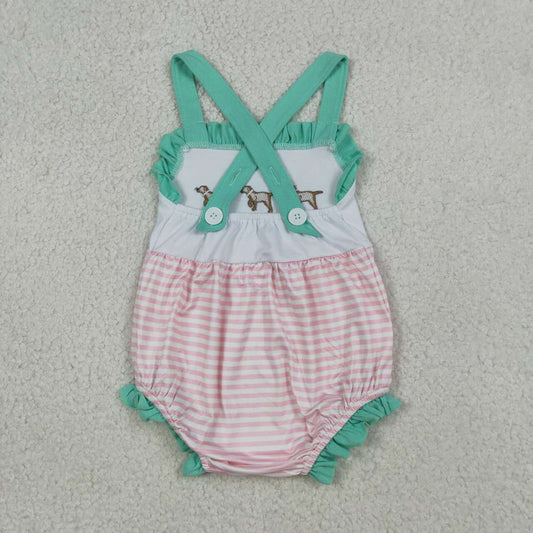Embroidery Dog green flower lace Baby Romper SR3558