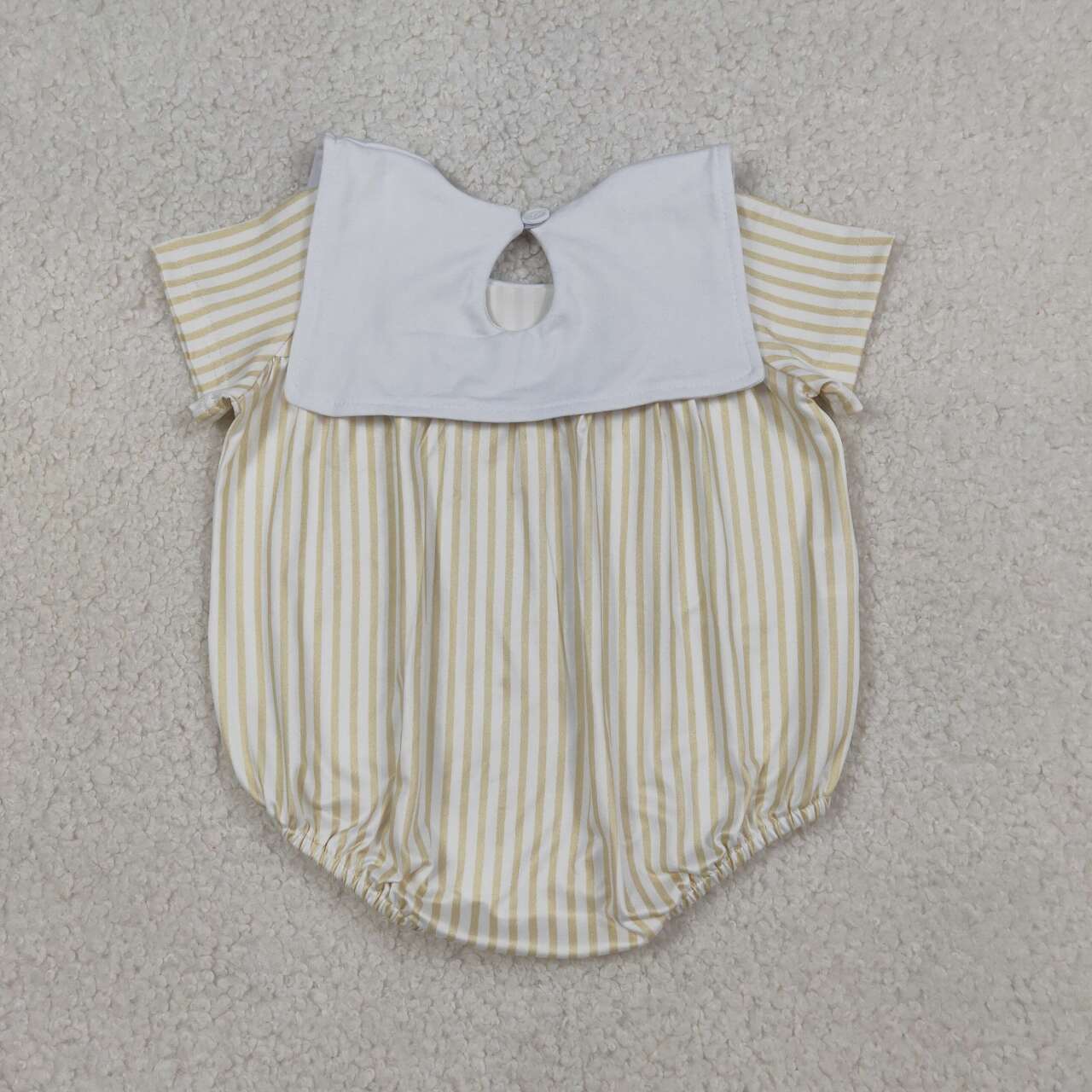 Embroidery cross yellow stripes Short Sleeve Baby Romper SR3802