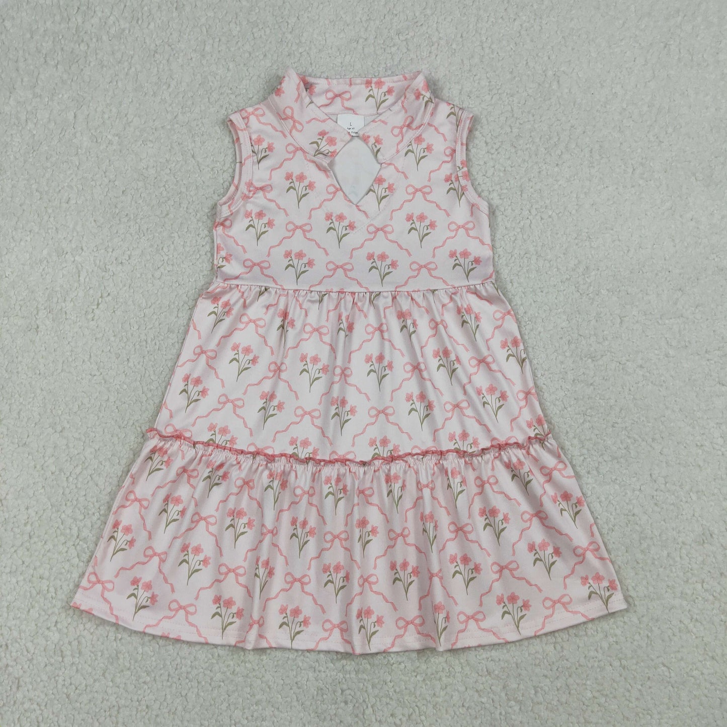 pink flower Tier flutter sleeve dress GSD03678