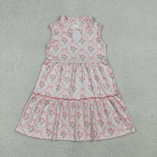 pink flower Tier flutter sleeve dress GSD03678