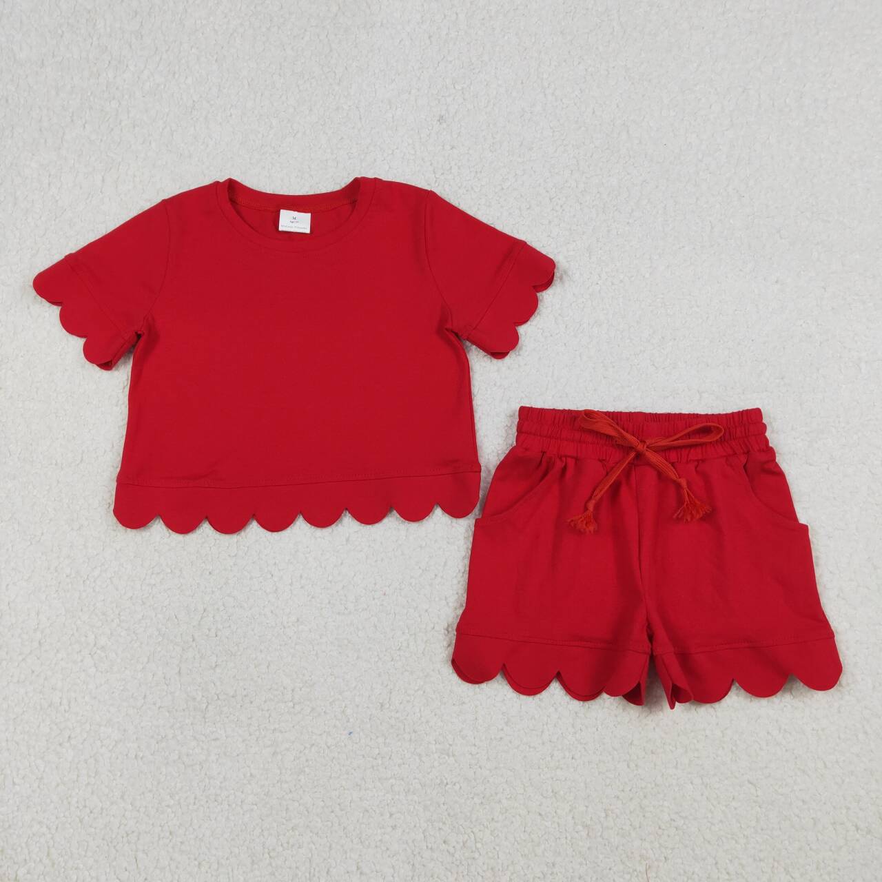 Red Scalloped Short Sleeve Girls Set GSSO3177