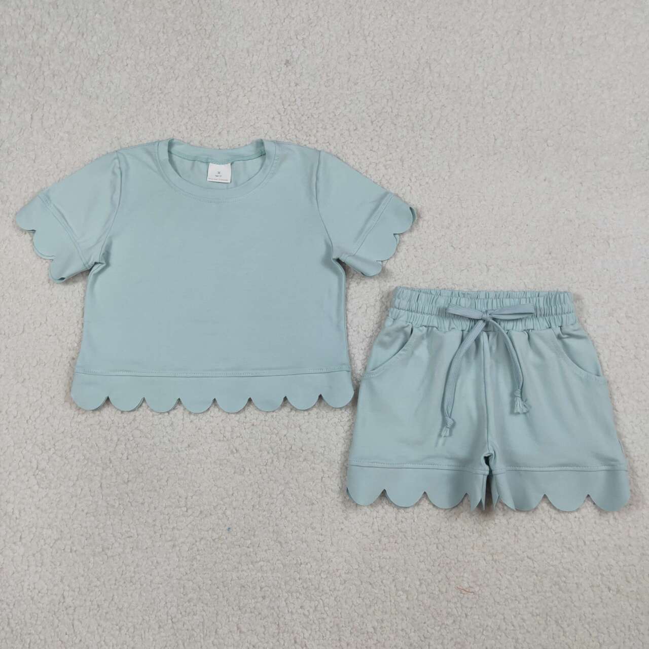 Blue Scalloped Short Sleeve Girls Set GSSO3174