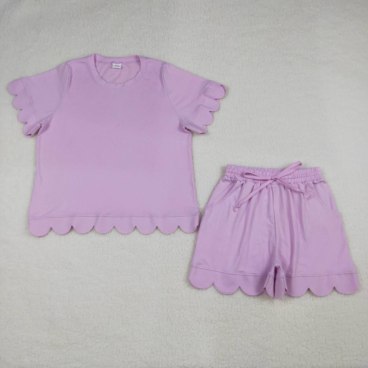 Women's Light Purple Scalloped Short Sleeve Set GSSO3201