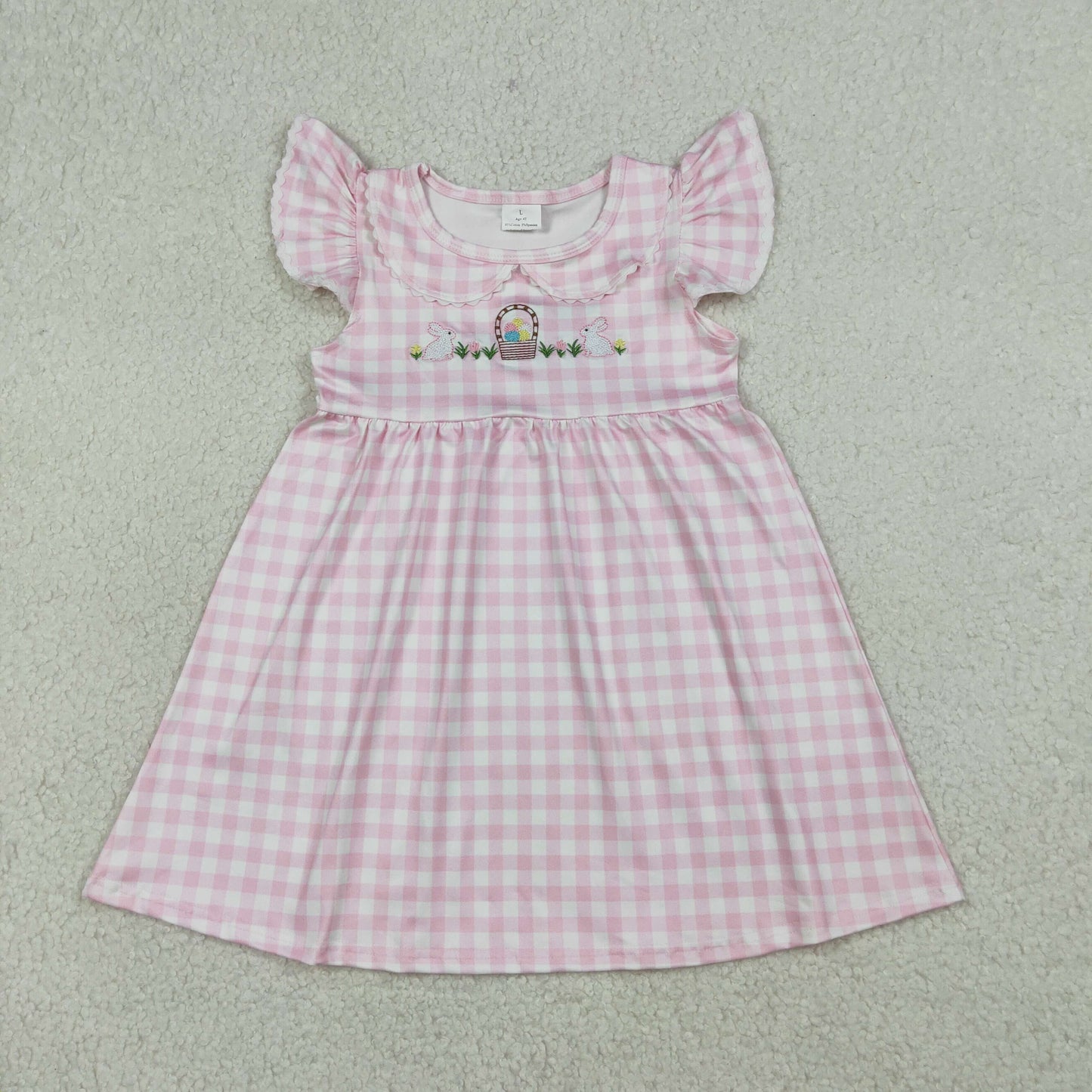 Easter Embroidered Bunny Pink Plaid Girls Dress GSD2913