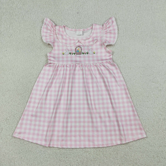Easter Embroidered Bunny Pink Plaid Girls Dress GSD2913