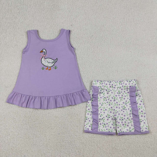 Summer Embroidered Purple Duck Girls Set GSSO2774