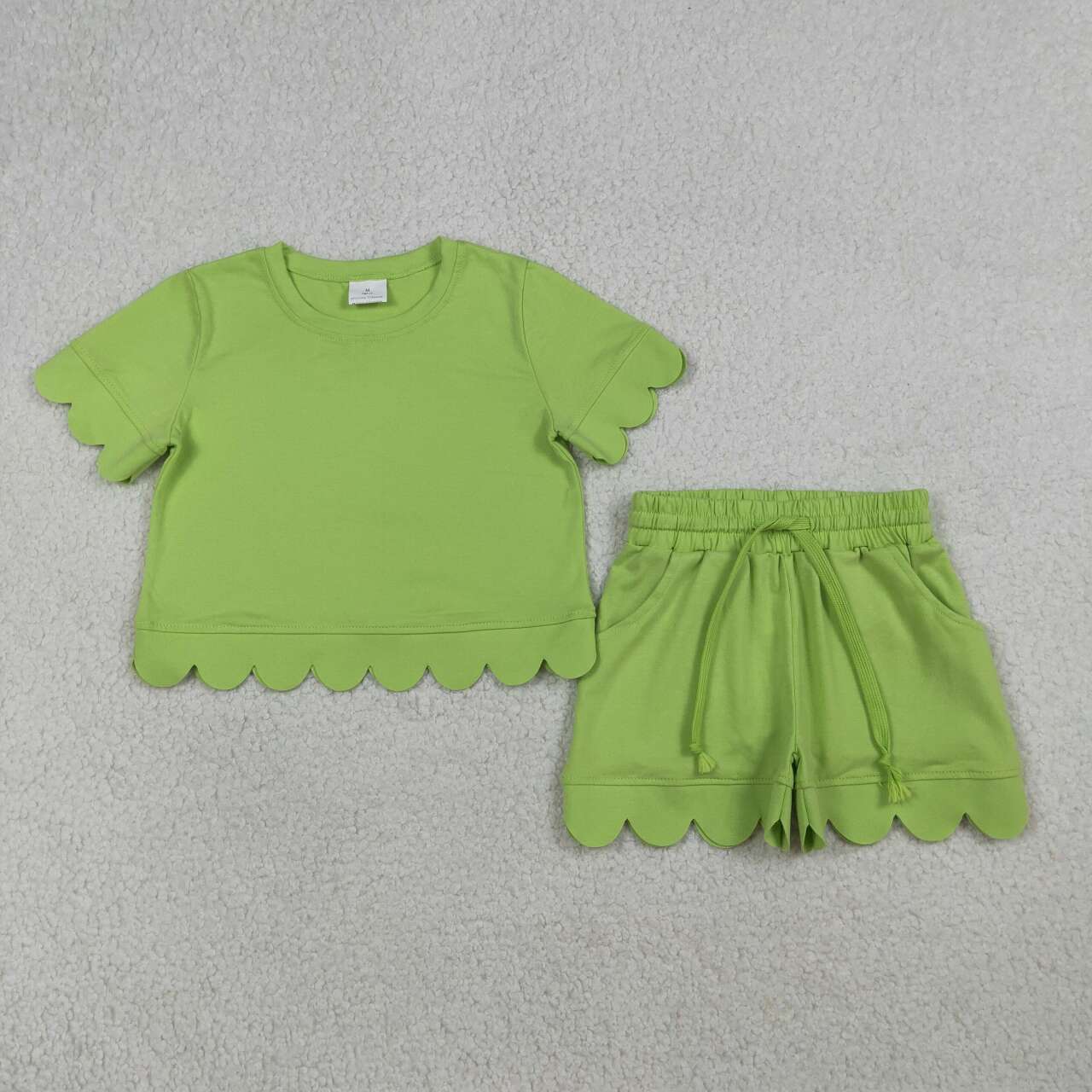 Green Scalloped Short Sleeve Girls Set GSSO3179