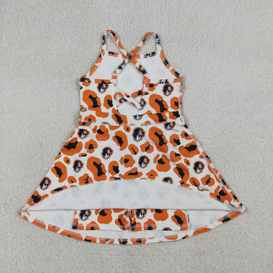 Orange Leopard print sleeveless girls dress GSD3634