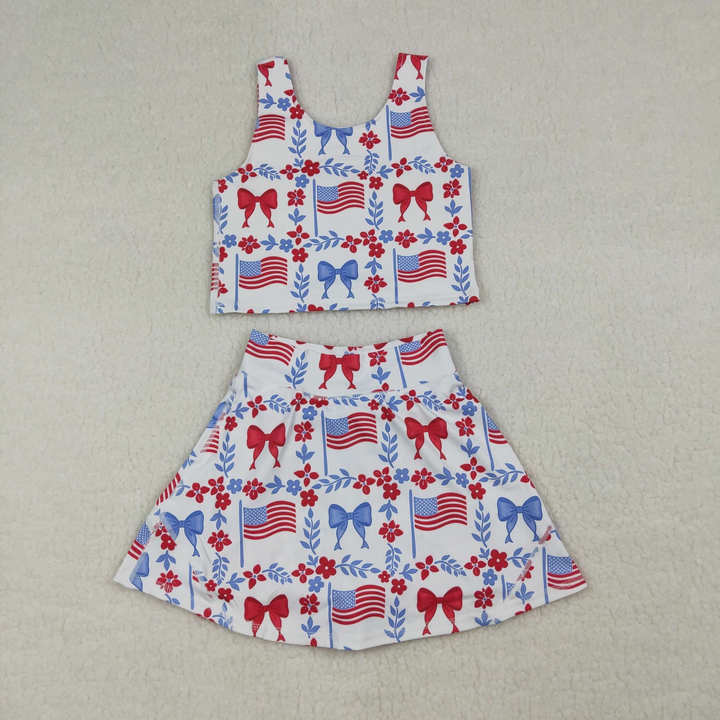 athletic July of 4th flag Bow girls skort set GSD3499