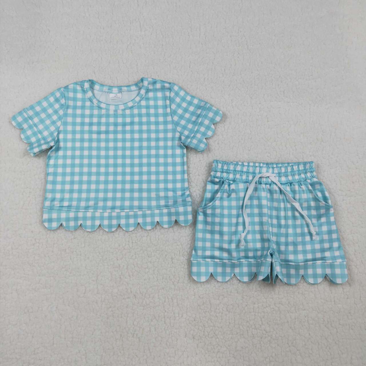 Blue Plaid Scallop Girls Set GSSO3190