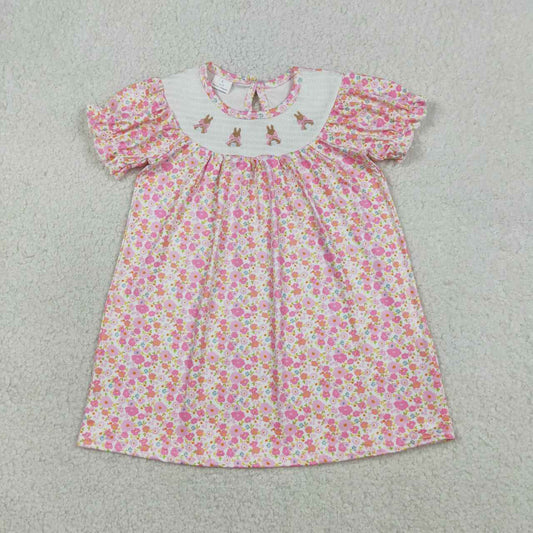 Easter Smock Bunny bow flower embroidery Girls dress GSD3406