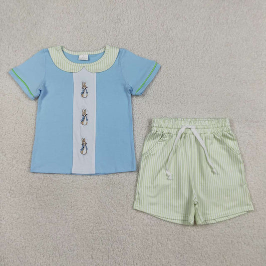 Easter embroidery Blue rabitt Short Sleeve Boy Set BSSO1564