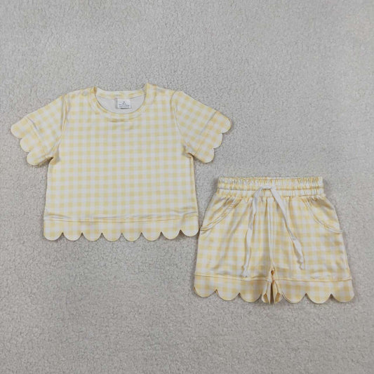 Cream Plaid scalloped edges Short Sleeve Boy Set GSSO3185