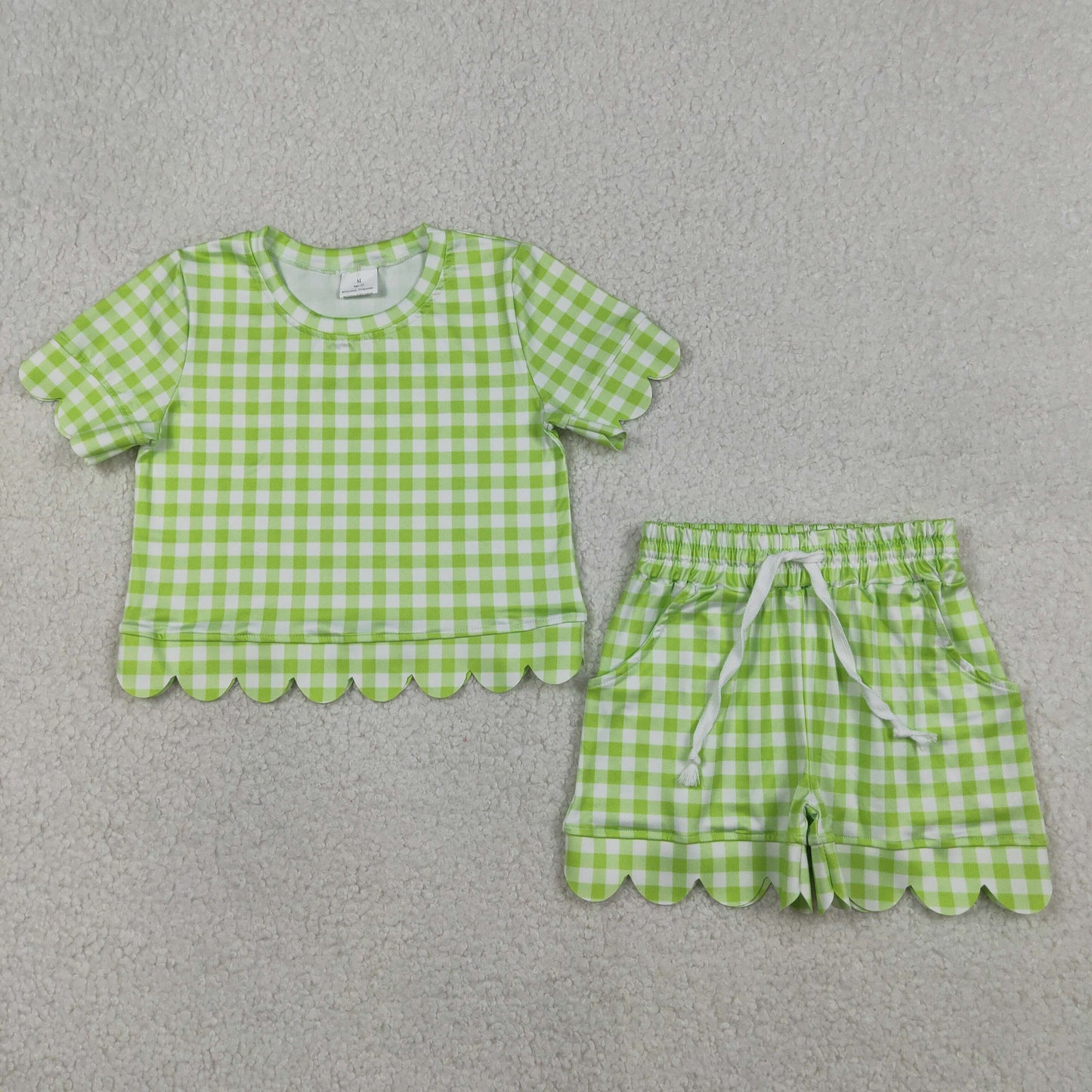 Green Plaid scalloped edges Short Sleeve Boy Set GSSO3189