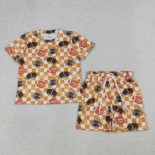 Orange Plaid Short Sleeve Kids Set GSSO3161