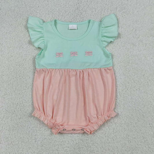 Embroidered Bow Print flower Baby Romper SR3895