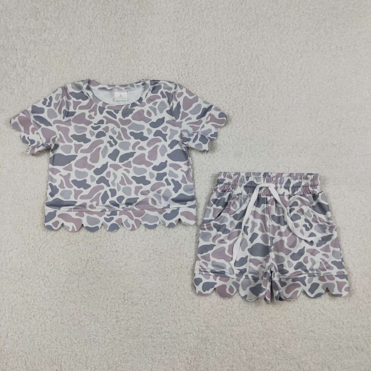 Grey Camo scalloped edges Short Sleeve Boy Set GSSO3226