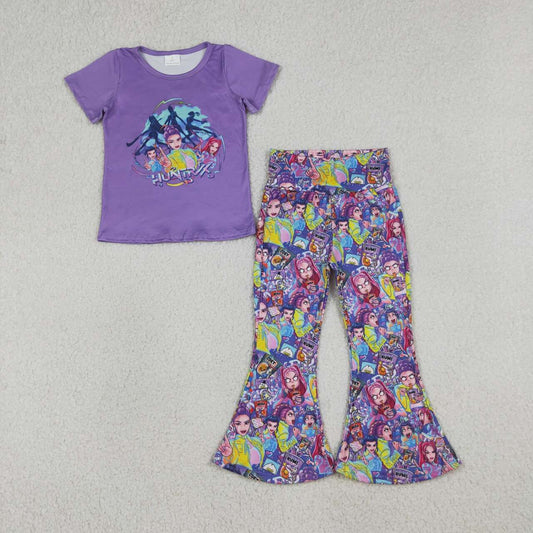 purple Cartoon Bell Pants Girls Set GSPO2272