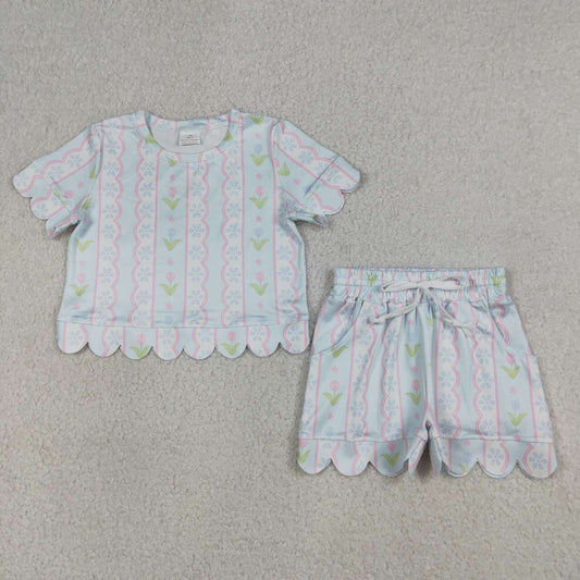 flower scalloped edges Short Sleeve Boy Set GSSO3412