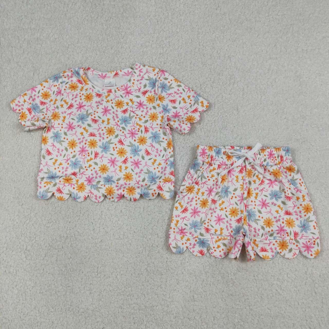 Colorful flower scalloped edges Short Sleeve Boy Set GSSO3269