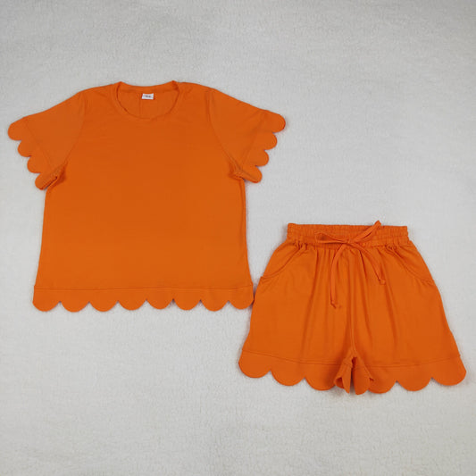 Women's Orange Scalloped Short Sleeve Set GSSO3206