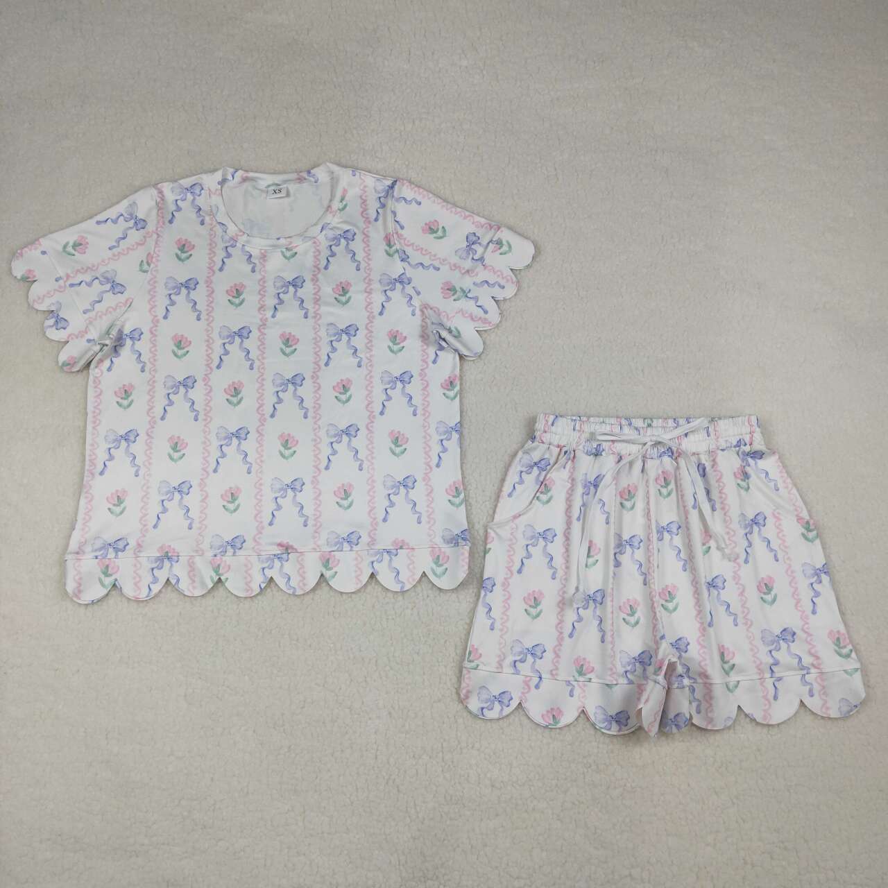 Women's Bow Scalloped Short Sleeve Set GSSO3405