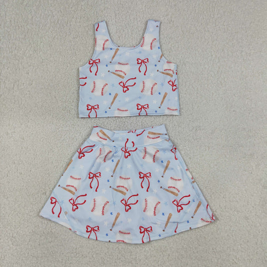 Atheltic Baseball Bow Girls Skort Outfits GSD3838