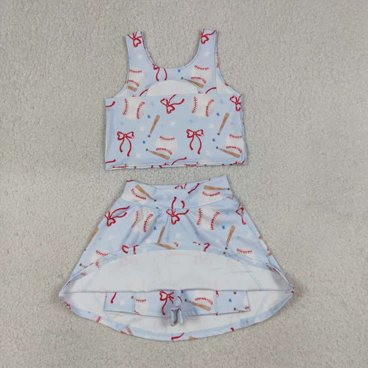 Atheltic Baseball Bow Girls Skort Outfits GSD3838