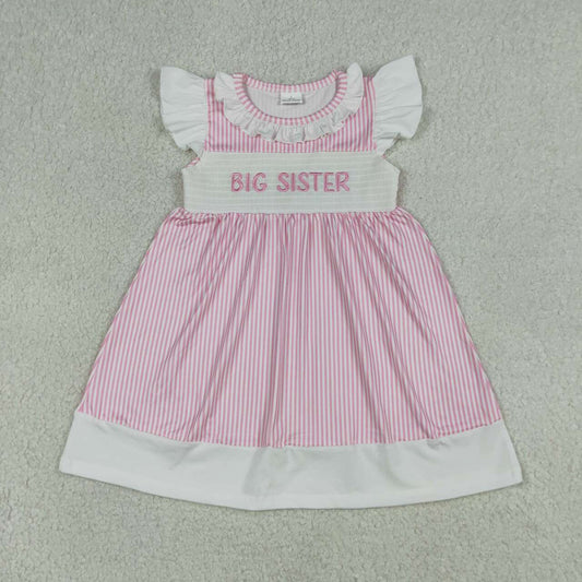 Girls Pink Striped "Big Sister" Embroidery Girls Dress GSD3153